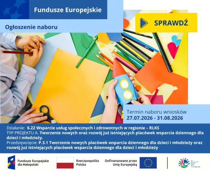 Nabór wniosków w Pogórzańskim Stowarzyszeniu Dunajec-Biała – wsparcie dla placówek wsparcia dziennego