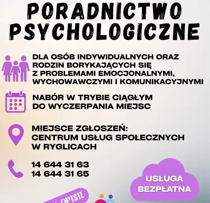 Dodatkowy nabór na bezpłatne poradnictwo psychologiczne w Ryglicach