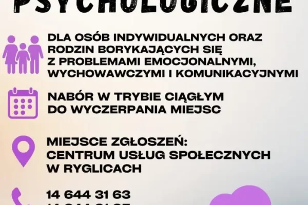 Dodatkowy nabór na bezpłatne poradnictwo psychologiczne w Ryglicach