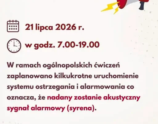 Ogólnopolskie ćwiczenia alarmowe „ALARM-2026” 21 lipca – sprawdź, jak będą wyły syreny