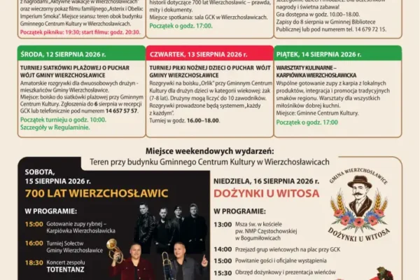 Dni Gminy Wierzchosławice 2026: osiem dni pełnych atrakcji od 9 do 16 sierpnia