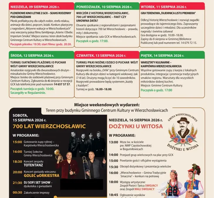 Dni Gminy Wierzchosławice 2026: osiem dni pełnych atrakcji od 9 do 16 sierpnia