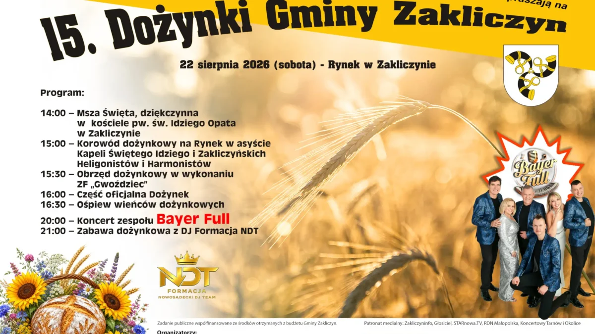 15. Dożynki Gminy Zakliczyn już 22 sierpnia – wystąpi Bayer Full