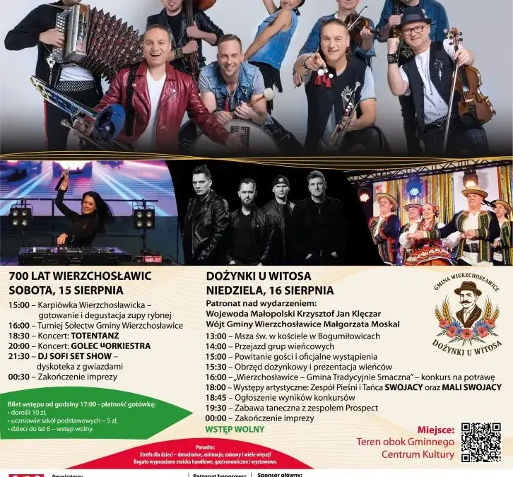 Weekend pełen atrakcji w Wierzchosławicach: koncerty, turniej i Dożynki u Witosa