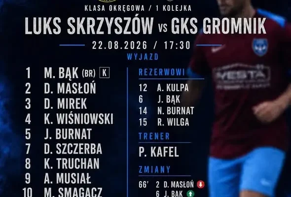 Remis GKS Gromnik z LUKS Skrzyszów w 2. kolejce Klasy Okręgowej