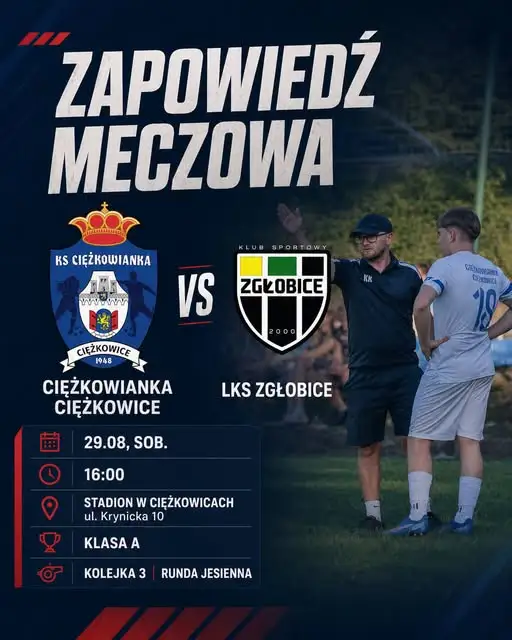 Piłkarska sobota w Ciężkowicach: Ciężkowianka podejmie LKS Zgłobice