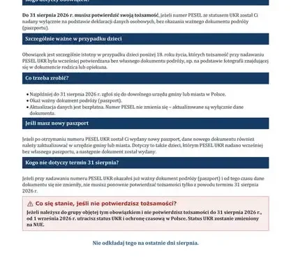 Osoby z PESEL UKR muszą potwierdzić tożsamość do 31 sierpnia – inaczej stracą status