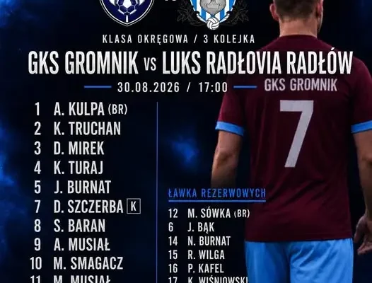 GKS Gromnik podejmuje Radłovię Radłów w 3. kolejce Klasy Okręgowej