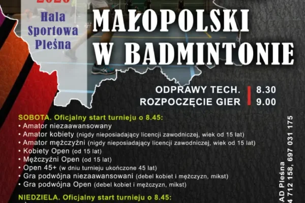 Mistrzostwa Małopolski w Badmintonie w Pleśnej – zapisy do 2 września