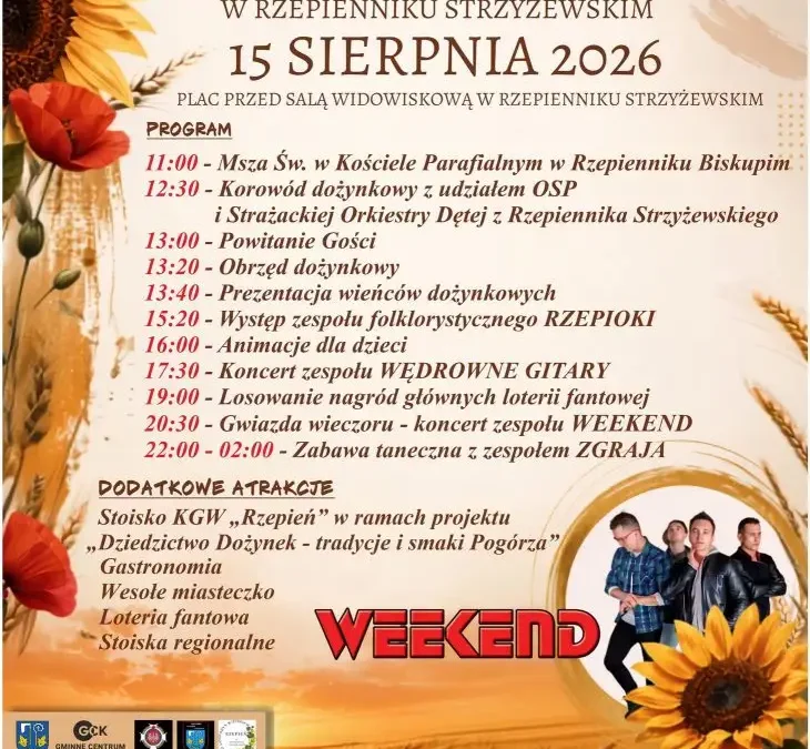 Dożynki Gminne w Rzepienniku Strzyżewskim – 15 sierpnia 2026