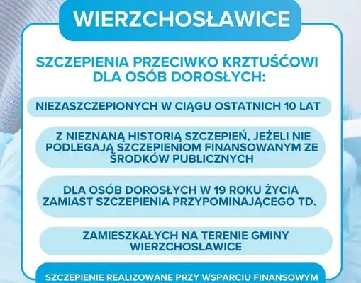 Bezpłatne szczepienia przeciw krztuścowi dla dorosłych mieszkańców gminy Wierzchosławice