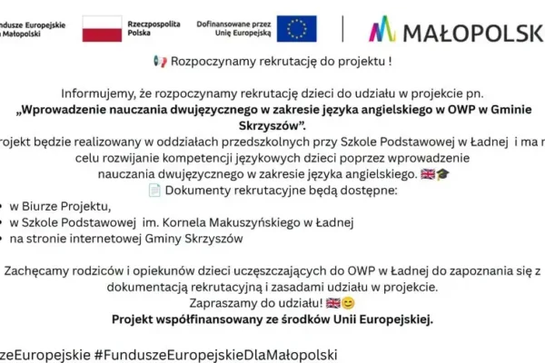 Rusza rekrutacja do projektu dwujęzycznego w Skrzyszowie