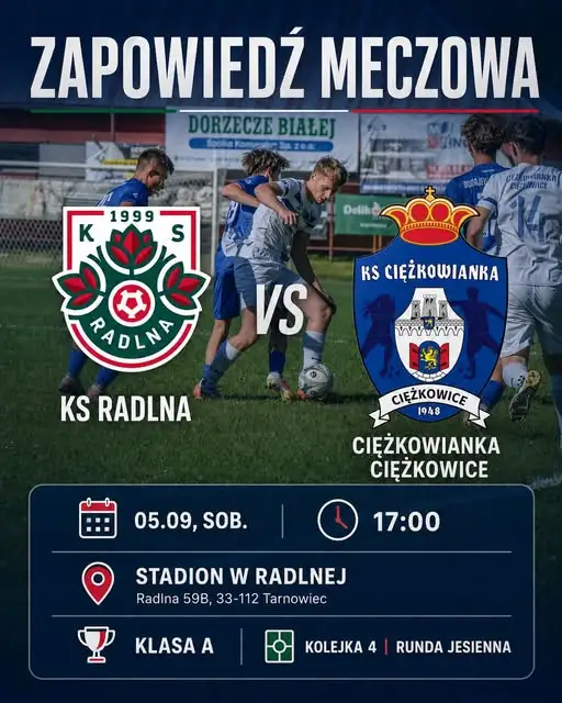 Ciężkowianka zagra na wyjeździe z KS Radlna w 4. kolejce Klasy A