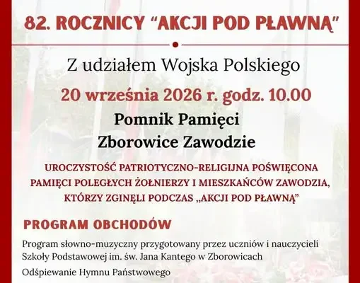 Zborowice: rocznica Akcji pod Pławną. Gmina Ciężkowice zaprasza do wspólnego upamiętnienia
