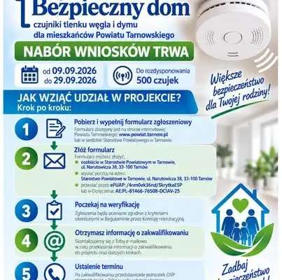 Bezpłatne czujniki czadu i dymu dla mieszkańców powiatu tarnowskiego – rusza nabór wniosków