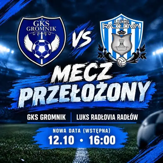Mecz juniorów Radłovia Radłów – Gromnik przełożony na 12 października