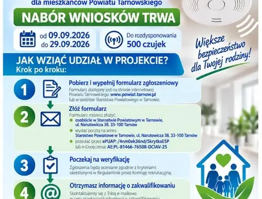 Bezpieczny Dom: 500 darmowych czujników czadu i dymu dla mieszkańców Powiatu Tarnowskiego
