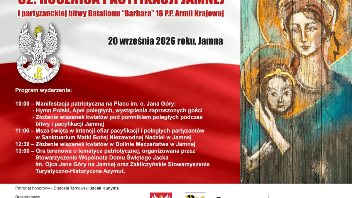 Jamna: 82. rocznica pacyfikacji i bitwy partyzanckiej – program obchodów