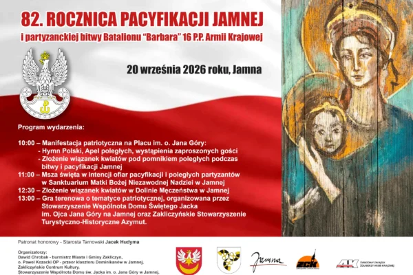 Jamna: 82. rocznica pacyfikacji i bitwy partyzanckiej – program obchodów