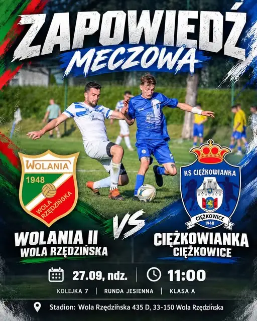 KS Ciężkowianka jedzie do Woli Rzędzińskiej po punkty w 7. kolejce Klasy A