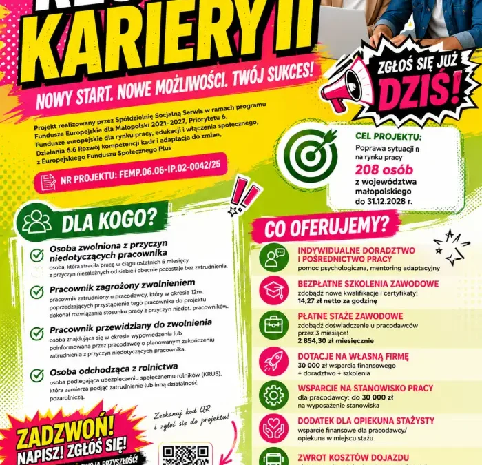 Rusza program „Restart Kariery II” – bezpłatne wsparcie dla mieszkańców Małopolski