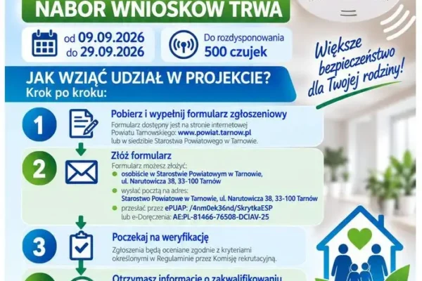 Bezpieczny Dom: Powiat Tarnowski rozdaje 500 czujników czadu i dymu