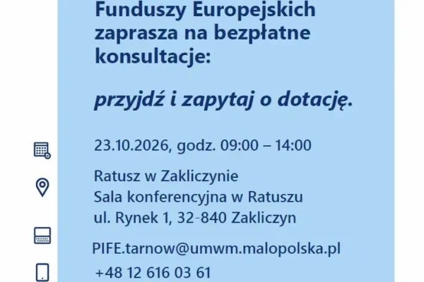 Bezpłatne konsultacje o dotacjach UE w Zakliczynie – 23 października 2026
