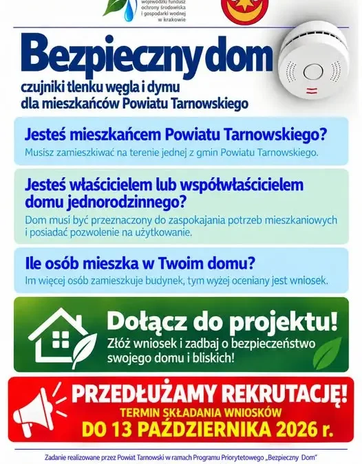 Powiat tarnowski przedłuża nabór na darmowe czujniki dymu i czadu