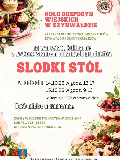 Warsztaty kulinarne „Słodki Stół” w Szynwałdzie – zapisy do 9 października