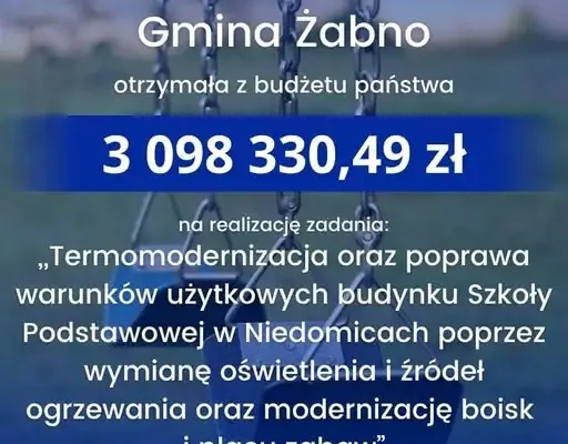 Gmina Żabno pozyskała ponad 3 mln zł na modernizację szkoły w Niedomicach