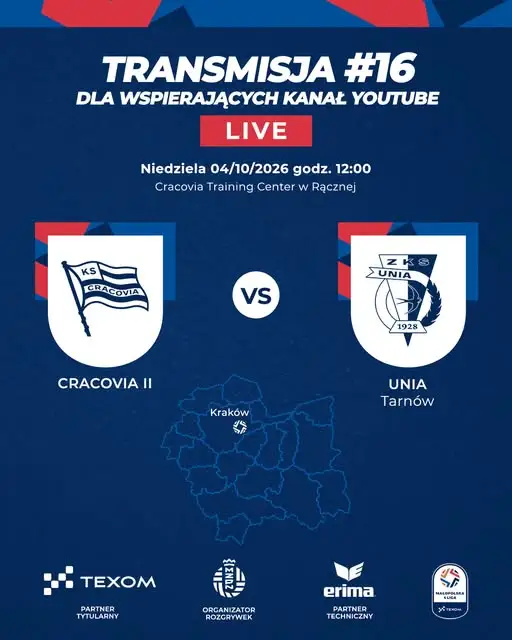 Cracovia II kontra Unia Tarnów – niedzielny mecz z transmisją na żywo