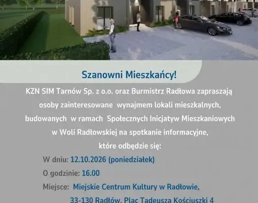 Radłów: spotkanie o mieszkaniach SIM w Woli Radłowskiej już 12 października