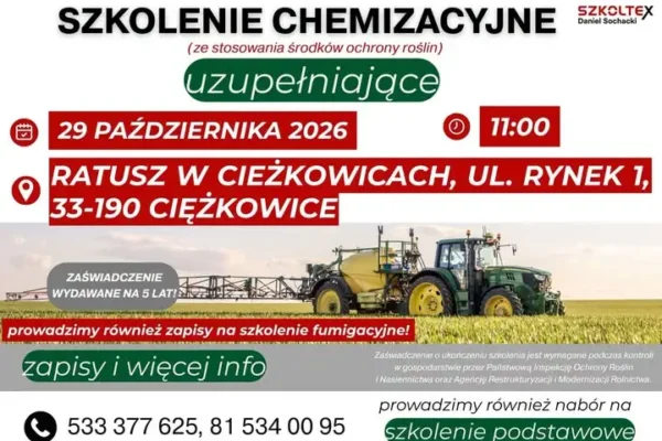 Szkolenie chemizacyjne dla rolników z gminy Ciężkowice – 29 października 2026